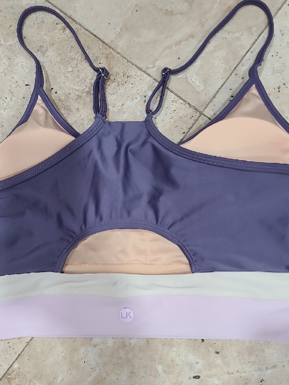 Colorblock Longline Sports Bra in Purple with Pink and Cream Bands - Picture 6 of 7